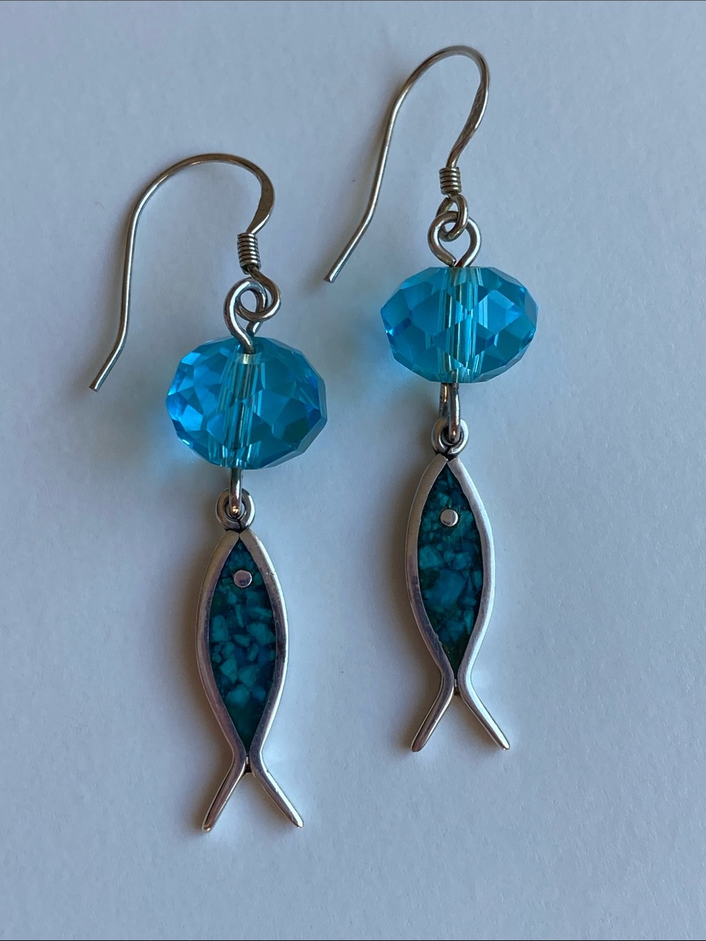 Silver and Turquoise Fish Dangle Earrings
